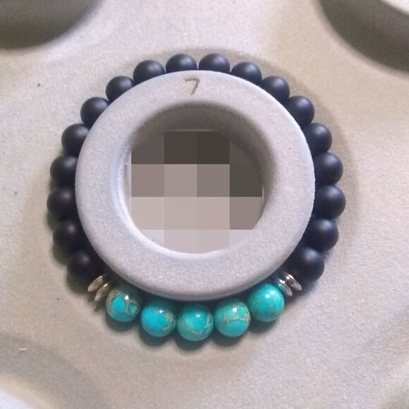 Aqua/Turquoise Colored Sea Sediment Jasper Beaded Unisex Stretch Stone Bracelet! - Picture 2 of 8